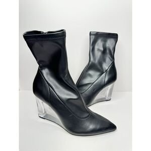 Open Edit Women Erika Women Black Wedge Ankle Booties Size‎ 6 Faux Leather